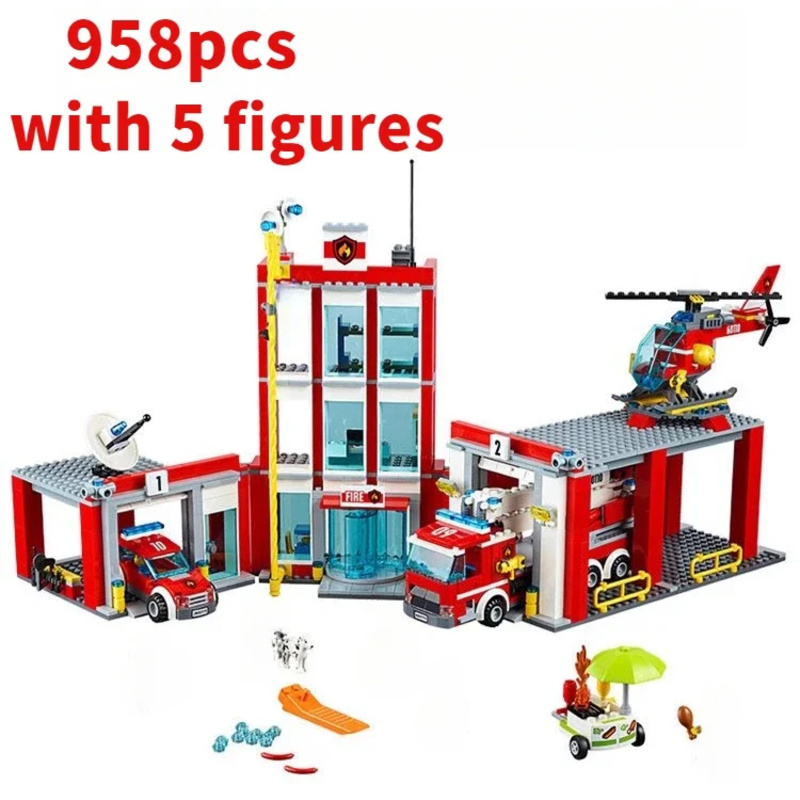 Lego Set Technic - Estación de bomberos de ciudad, helicóptero,